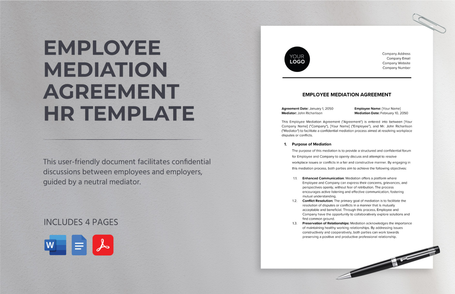 Employee Mediation Agreement HR Template in Word, PDF, Google Docs