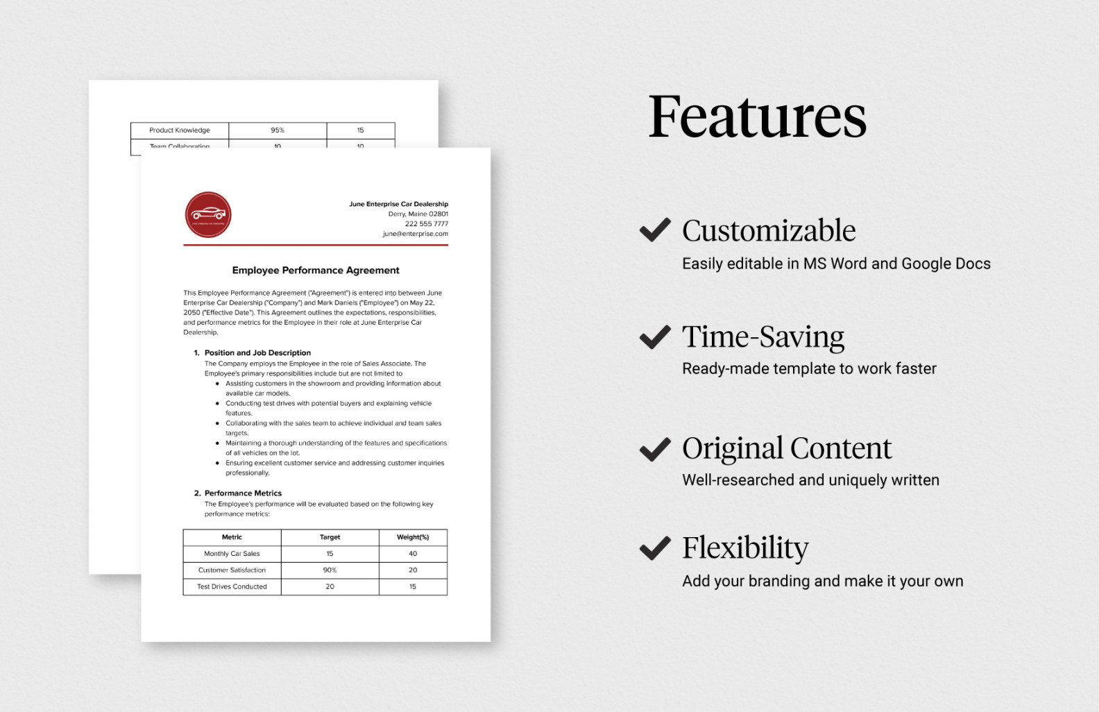 Employee Performance Agreement Template in Word, PDF, Google Docs