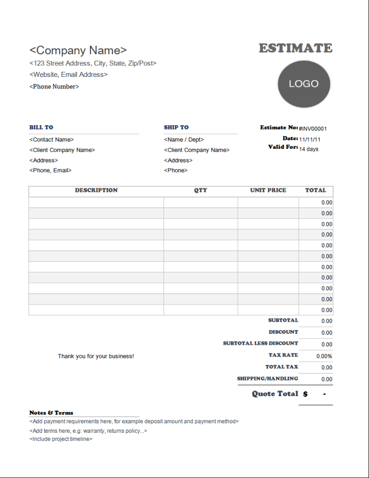 Estimate Templates - Invoice Simple