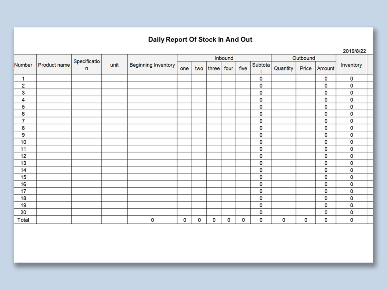 EXCEL of Daily Report Of Stock In And Out