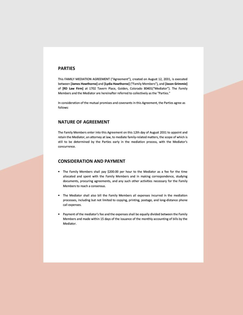 Family Mediation Agreement Template in Word, PDF, Google Docs