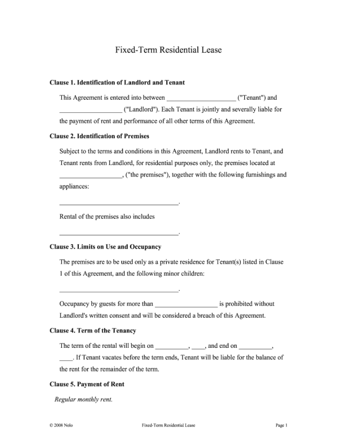 Fillable Online Fixed-Term Residential Lease Fax Email Print