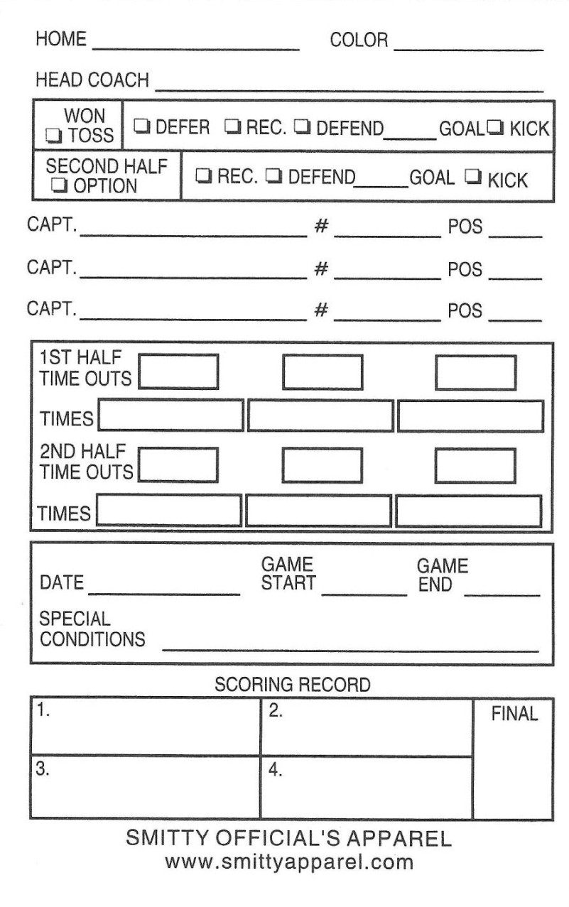 Football Referee Information Cards  Gerry Davis Sports