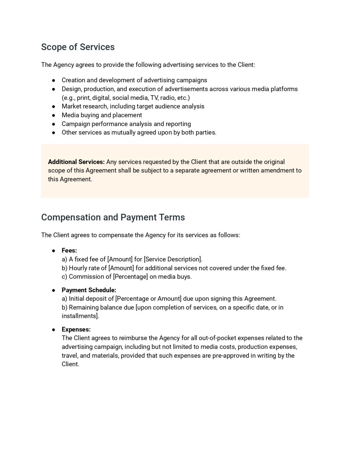 Free Advertising Agency Agreement Template