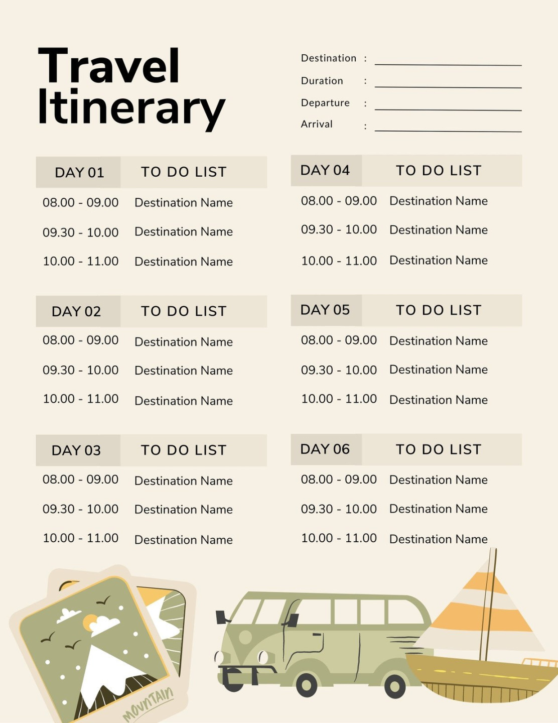 Free and customizable itinerary planner templates  Canva