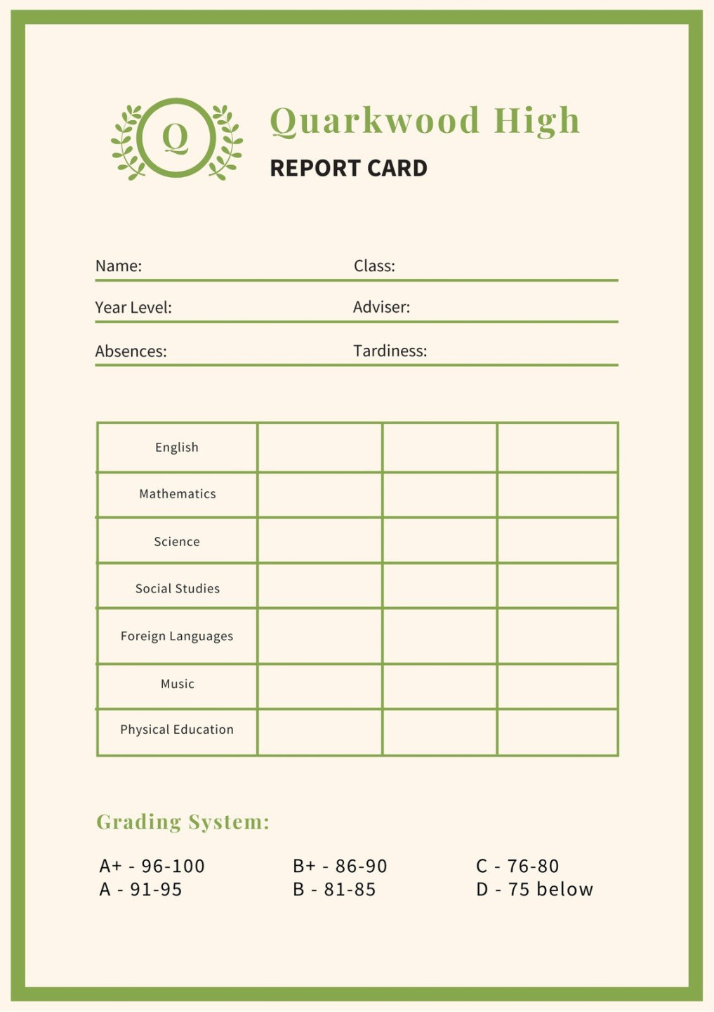 Free and printable high school report card templates  Canva