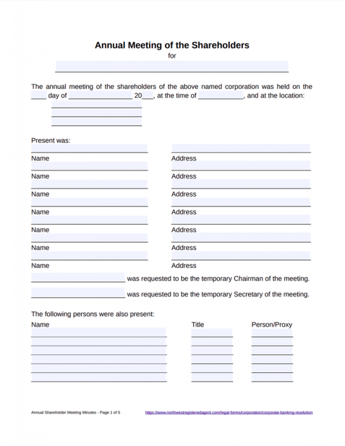 Free Annual Shareholder Meeting Minutes Template