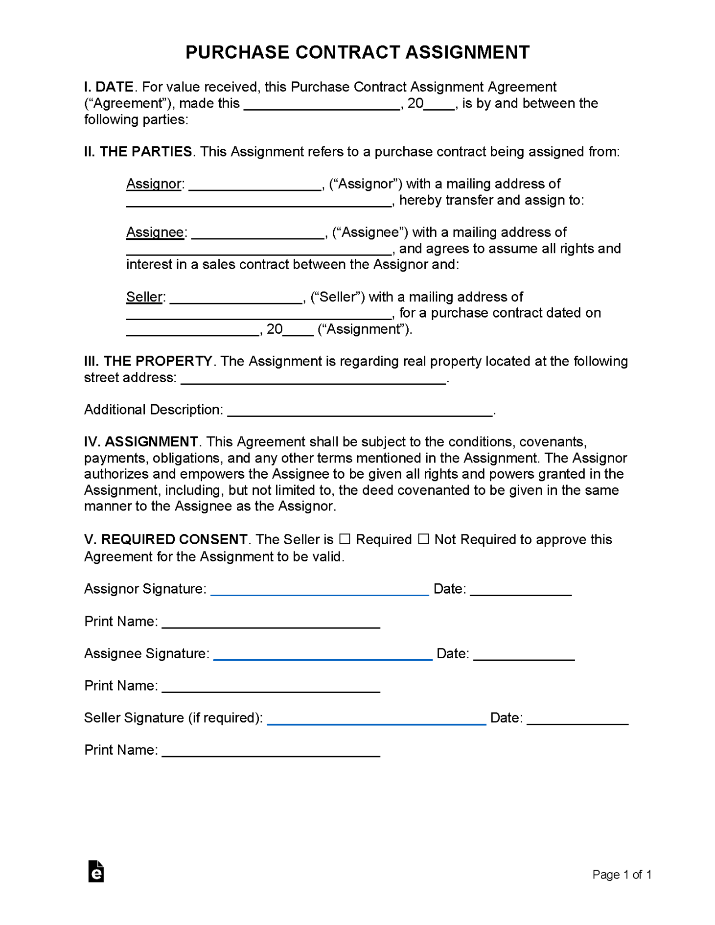 Free Assignment Agreement Forms - PDF  Word – eForms