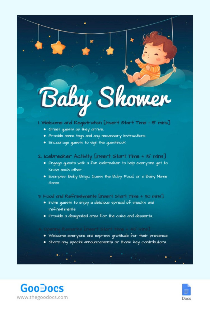 Free Baby Shower Agenda Template in Google Docs and Microsoft Word