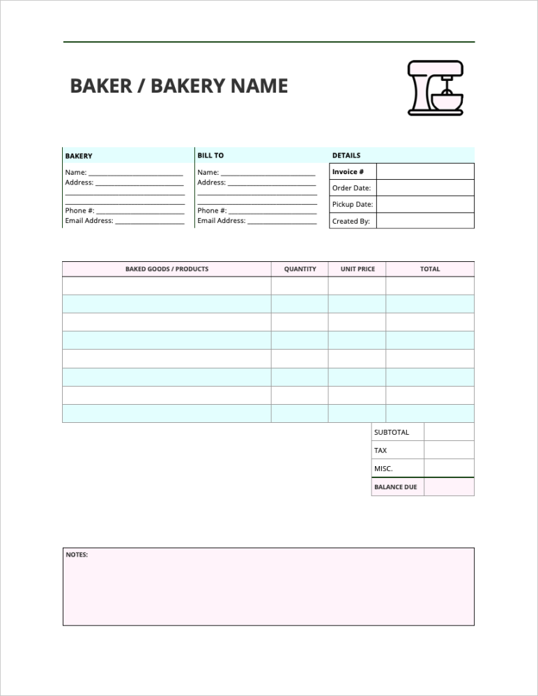 Free Bakery Invoice Template  PDF  WORD  EXCEL