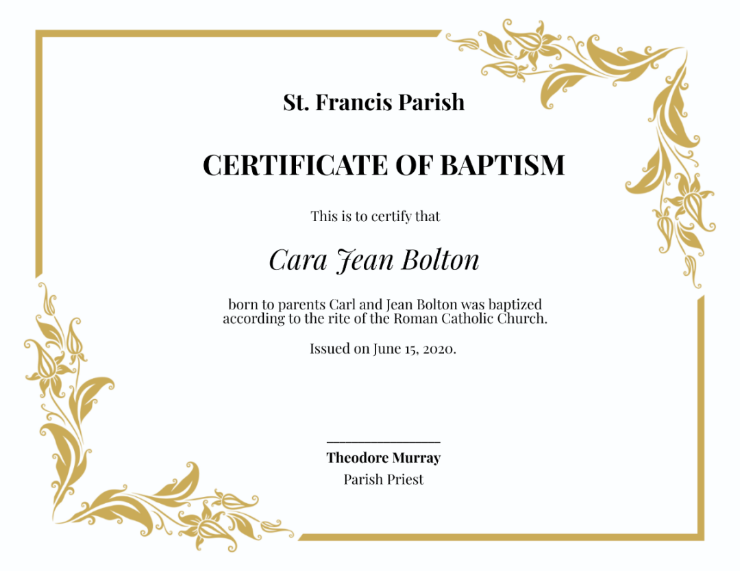 FREE Baptism Certificate Templates & Examples - Edit Online