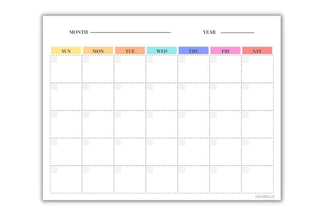 FREE Blank Undated Monthly Calendar Printable Template ⋆ Love Our