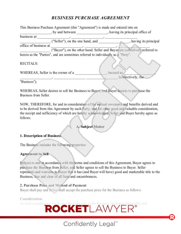 Free Business Purchase Agreement Template - Rocket Lawyer