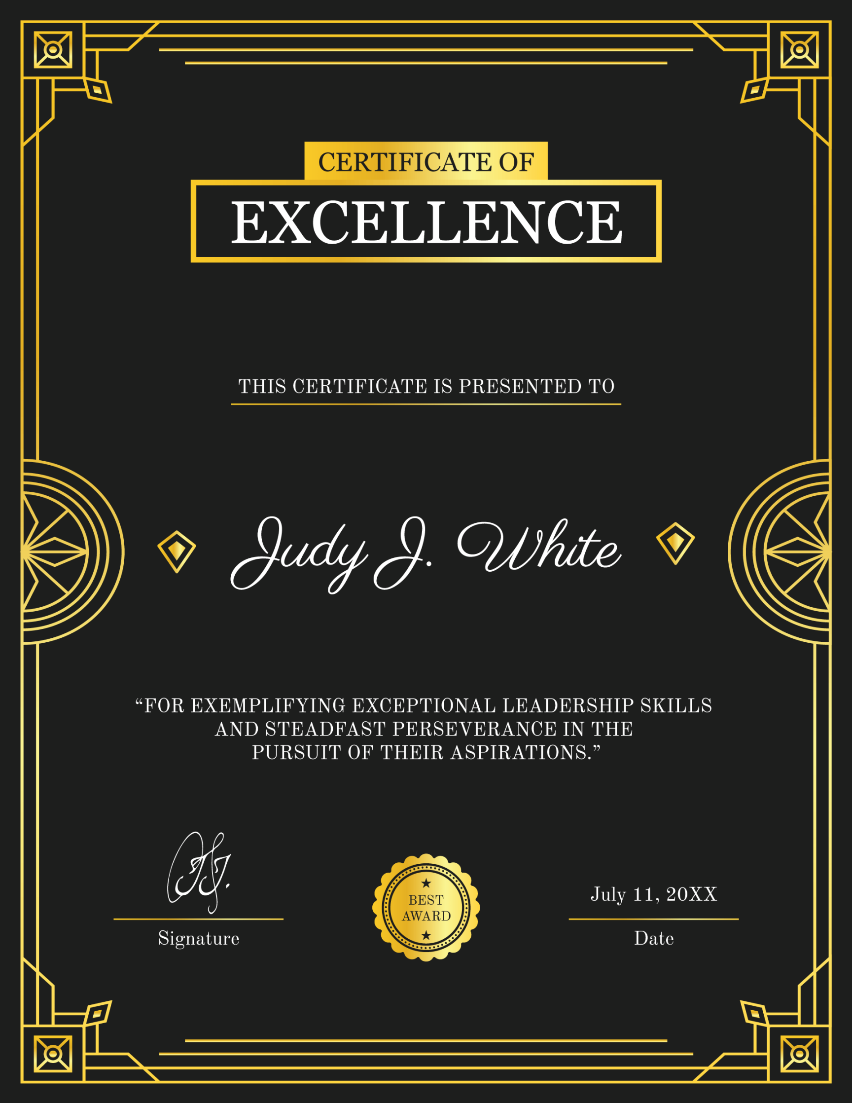 Free Certificate of Excellence Templates to Edit & Print