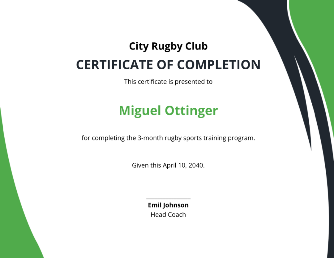 Free Certificate of Rugby Completion Template - Edit Online