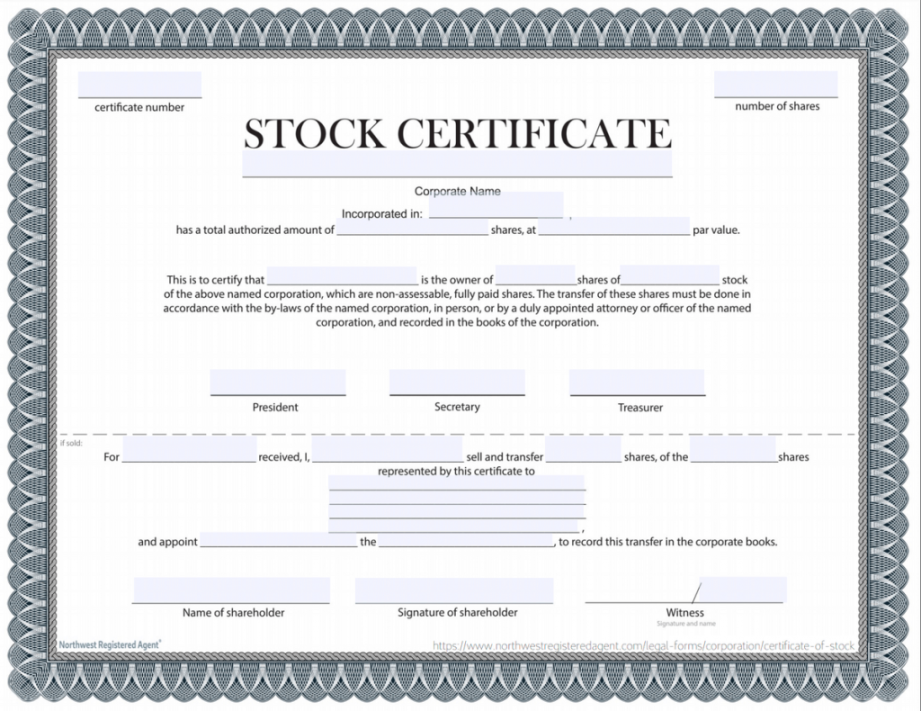 Free Certificate of Stock Template - Corporate Stock Certificates