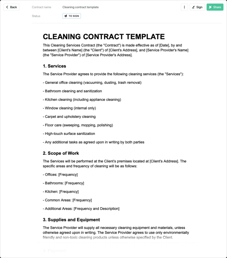 Free Cleaning Contract Template