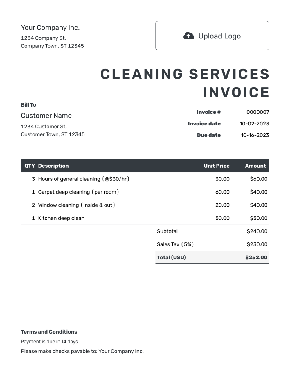 Free Cleaning Services Invoice Template  docelf