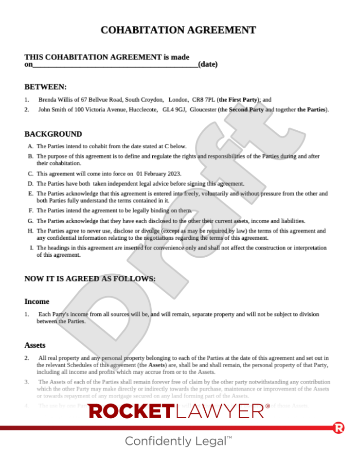 Free Cohabitation Agreement  Template & FAQs - Rocket Lawyer UK