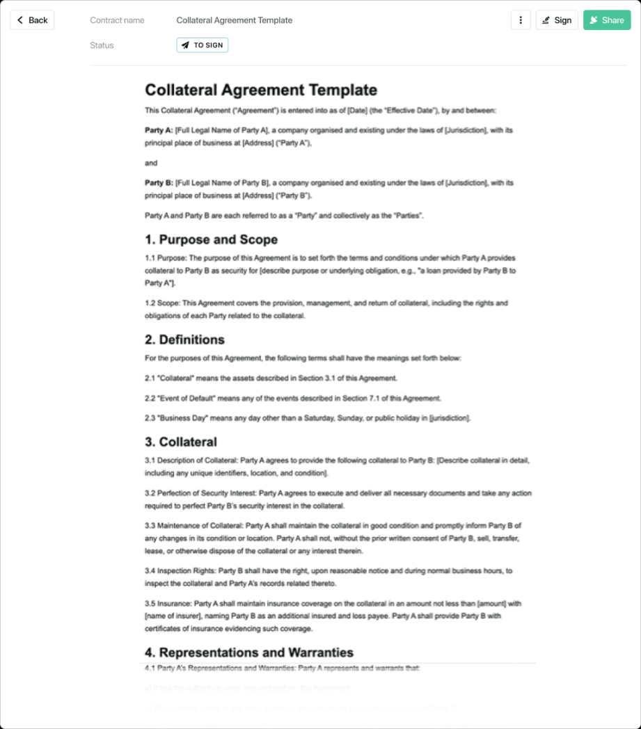 Free Collateral Agreement Template