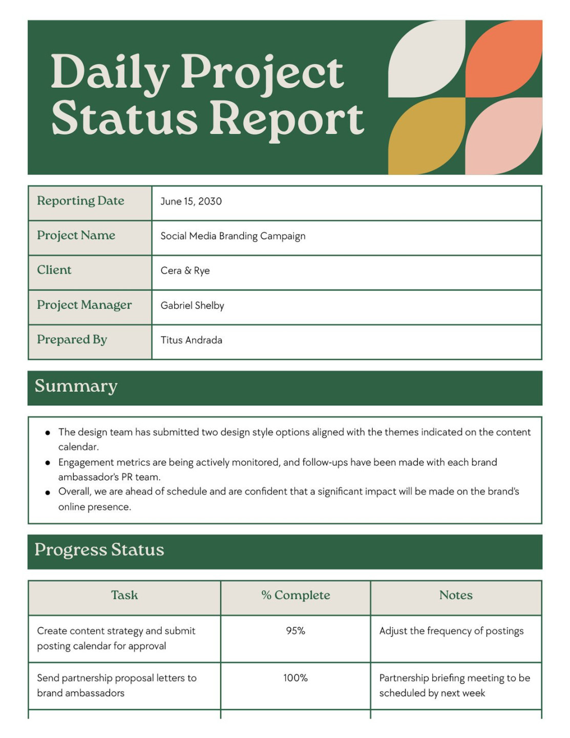 Free custom printable project status report templates  Canva