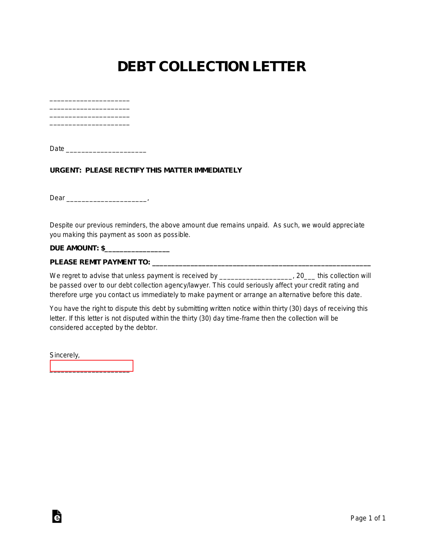 Free Debt Collections Letter Template - Sample - PDF  Word – eForms