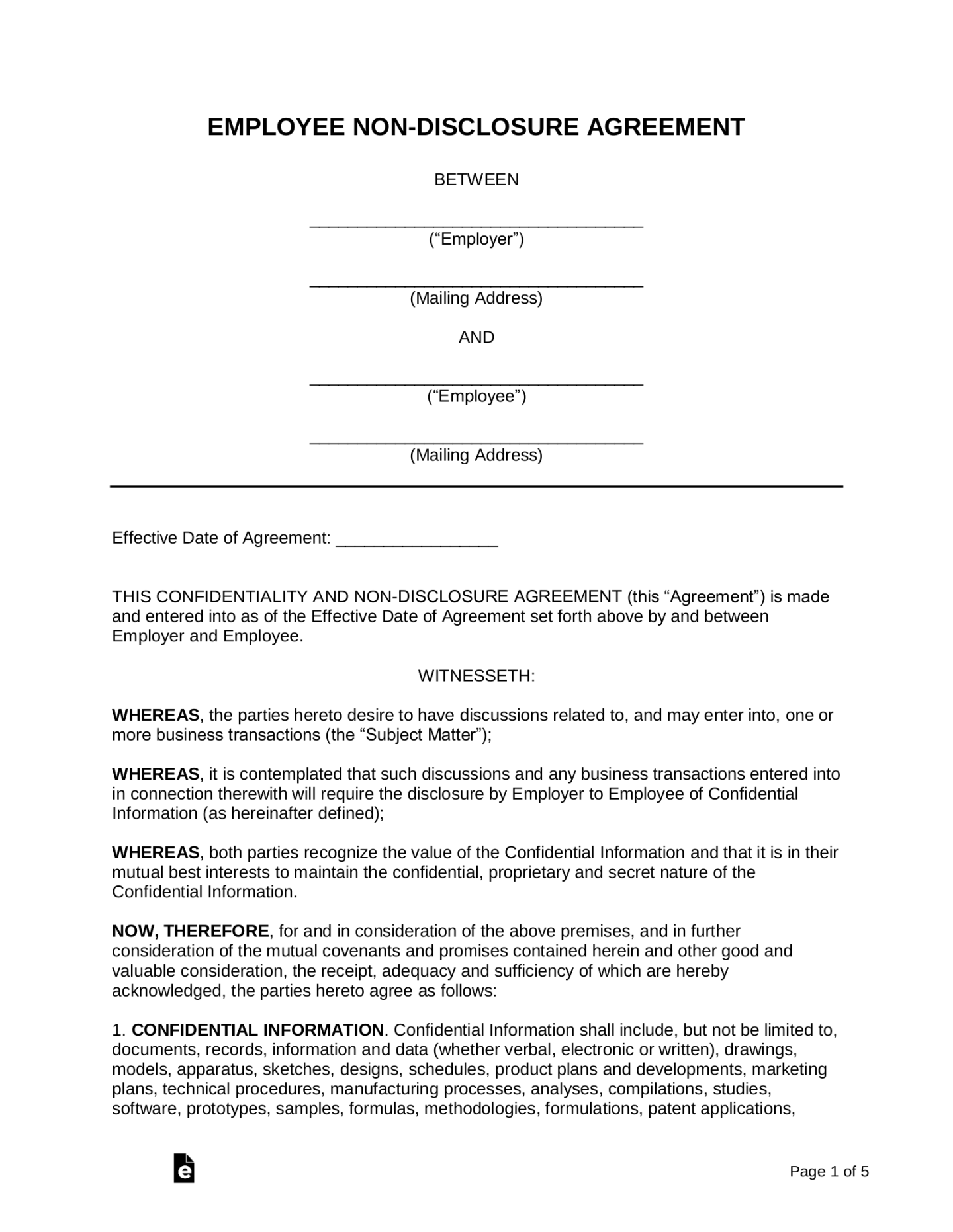 Free Employee Non-Disclosure Agreement (NDA) Template - PDF  Word