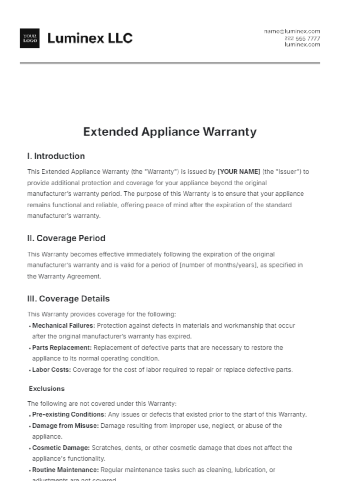 Free Extended Warranty Template - Edit Online & Download