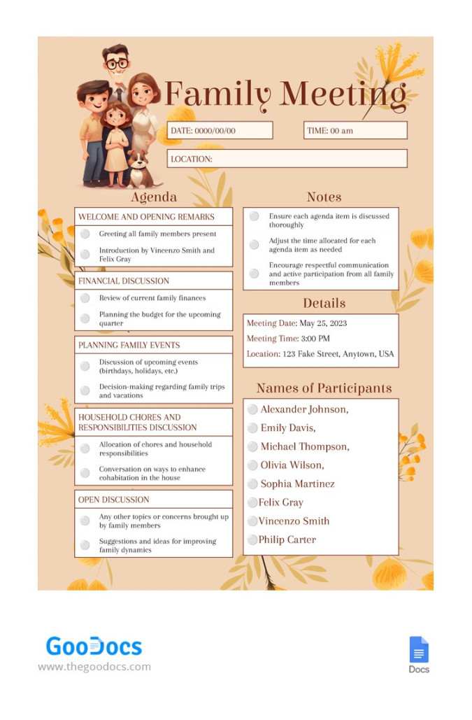 Free Family Meeting Agenda Template in Google Docs and Microsoft