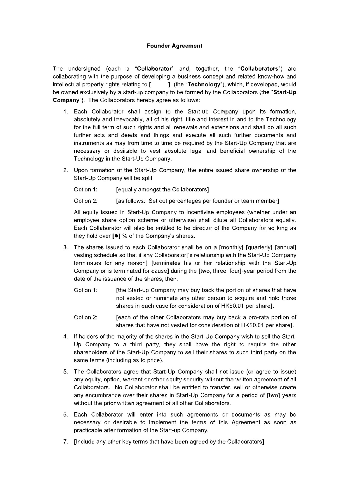 Free Founders Agreement Template ( Updated)