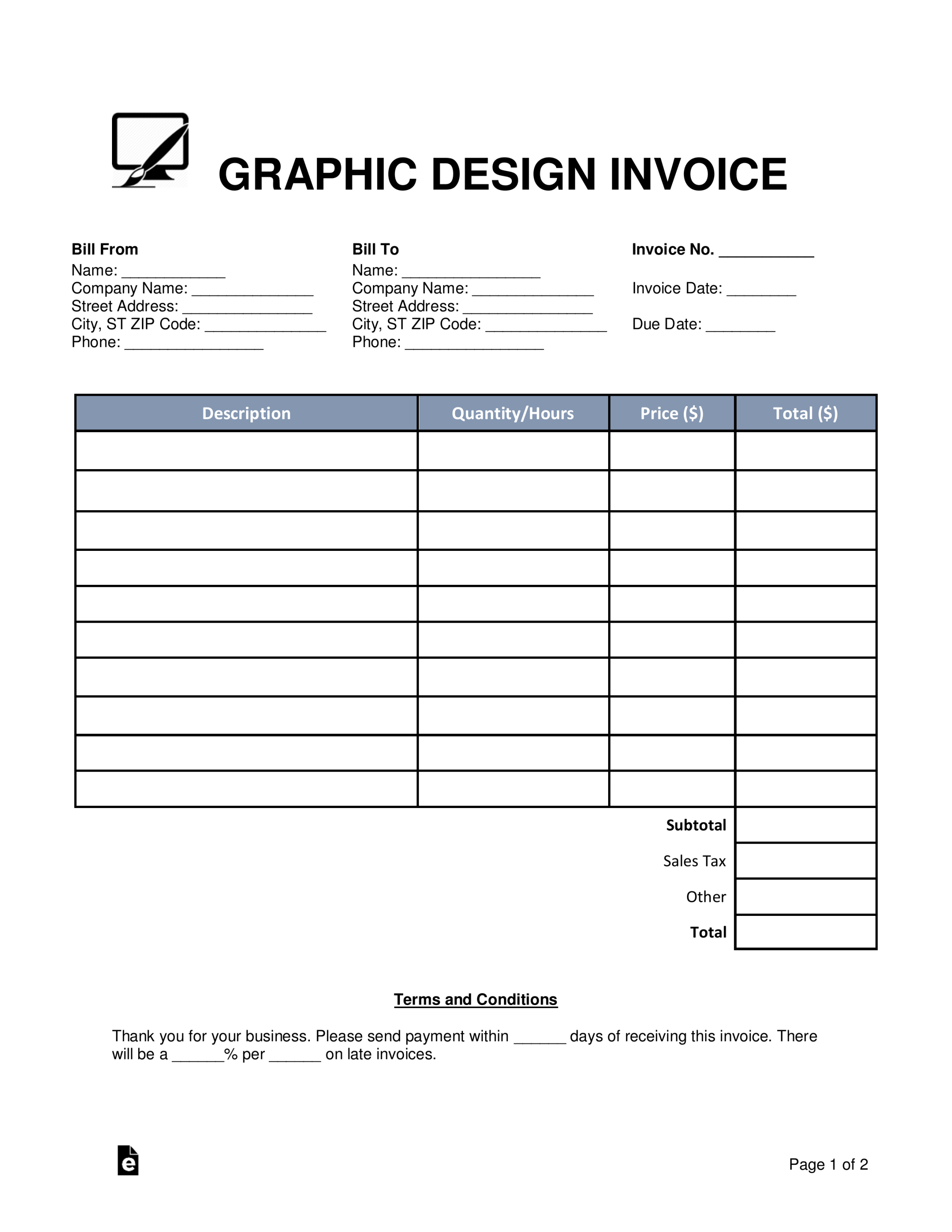 Free Graphic Design Invoice Template - PDF  Word – eForms