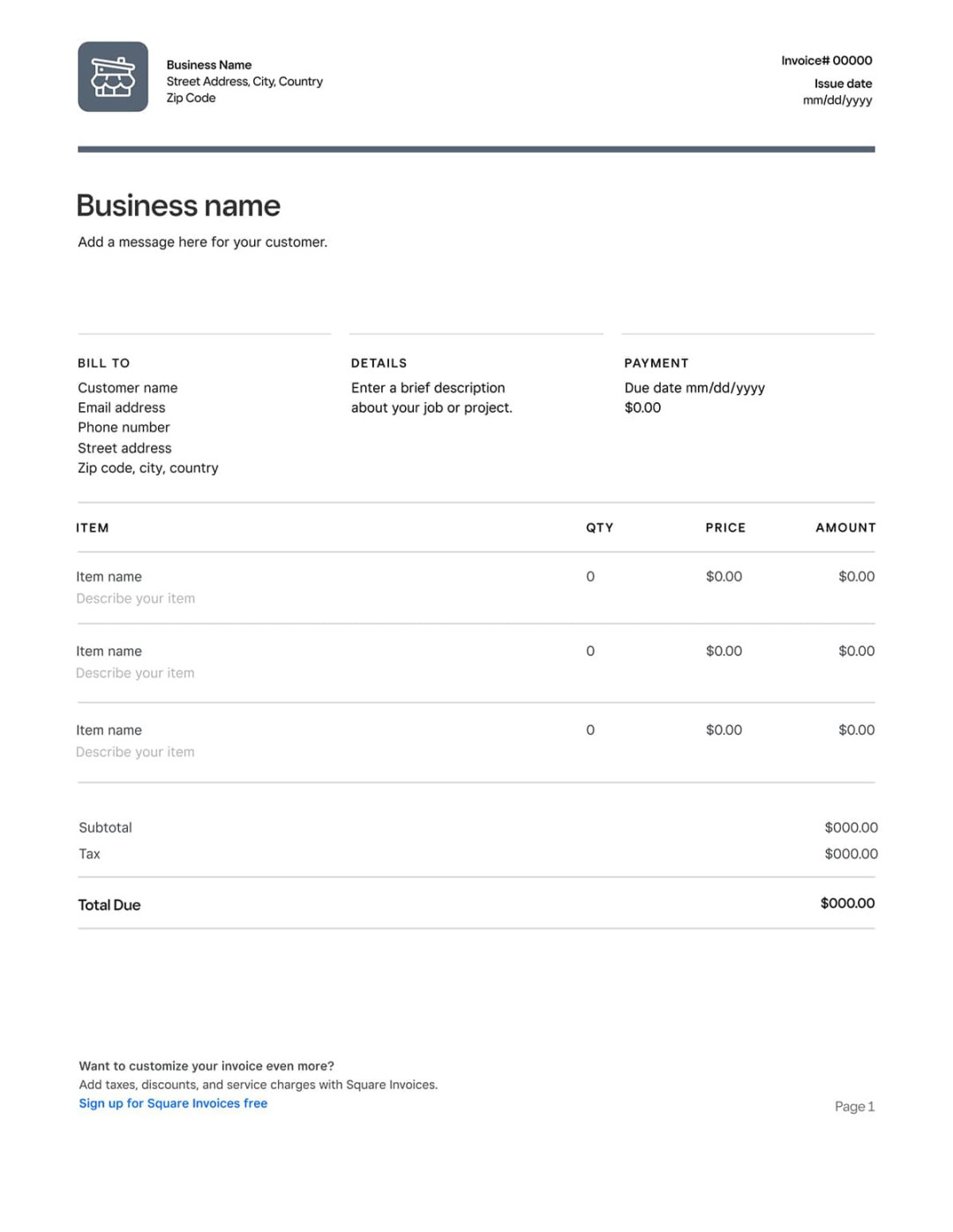 Free Invoice Templates - Customize in Word, PDF & Excel  Square