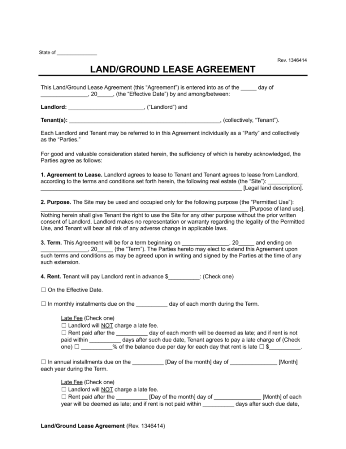 Free Land Lease Agreement Template  PDF & Word