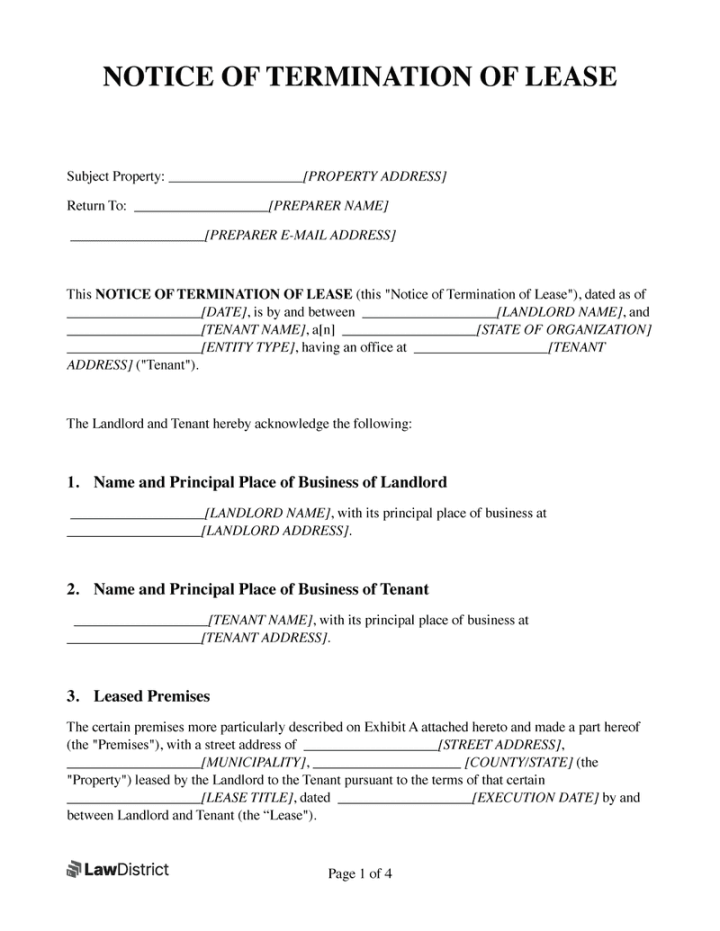 Free Lease Termination Letter (Notice to Vacate)  PDF  LawDistrict