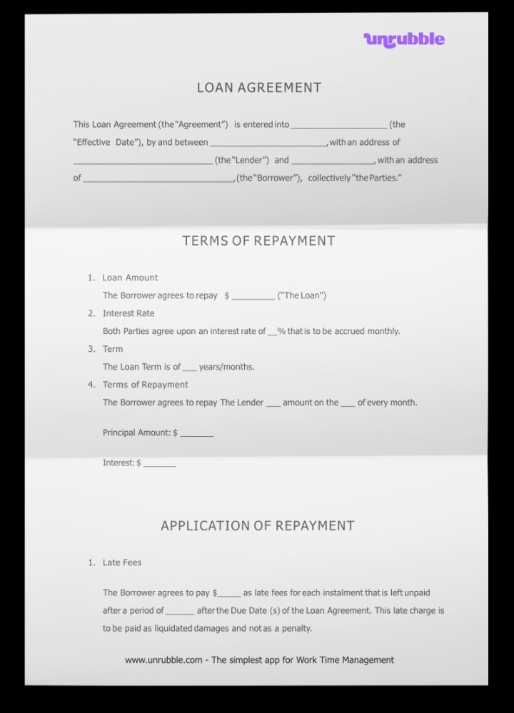 Free Loan Agreement Template  Unrubble Templates