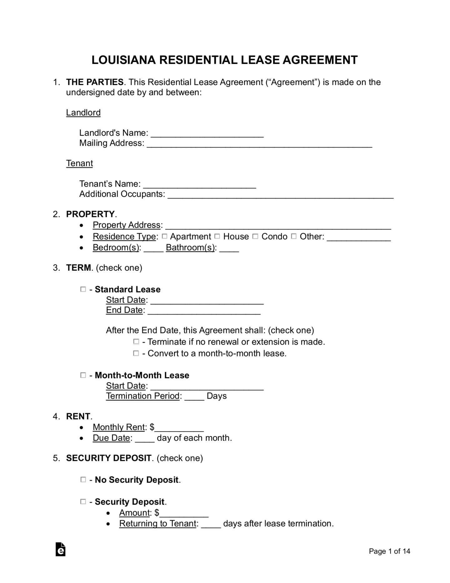 Free Louisiana Lease Agreement Templates - PDF  Word – eForms