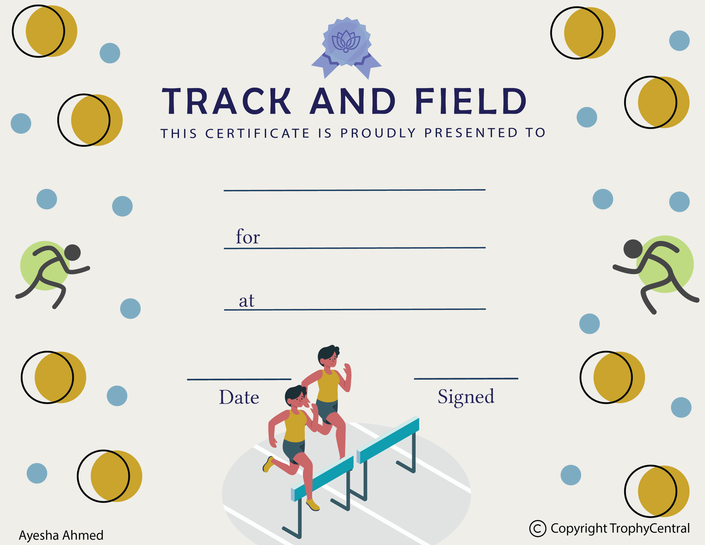 Free Male Track & Field Certificate Template  TrophyCentral