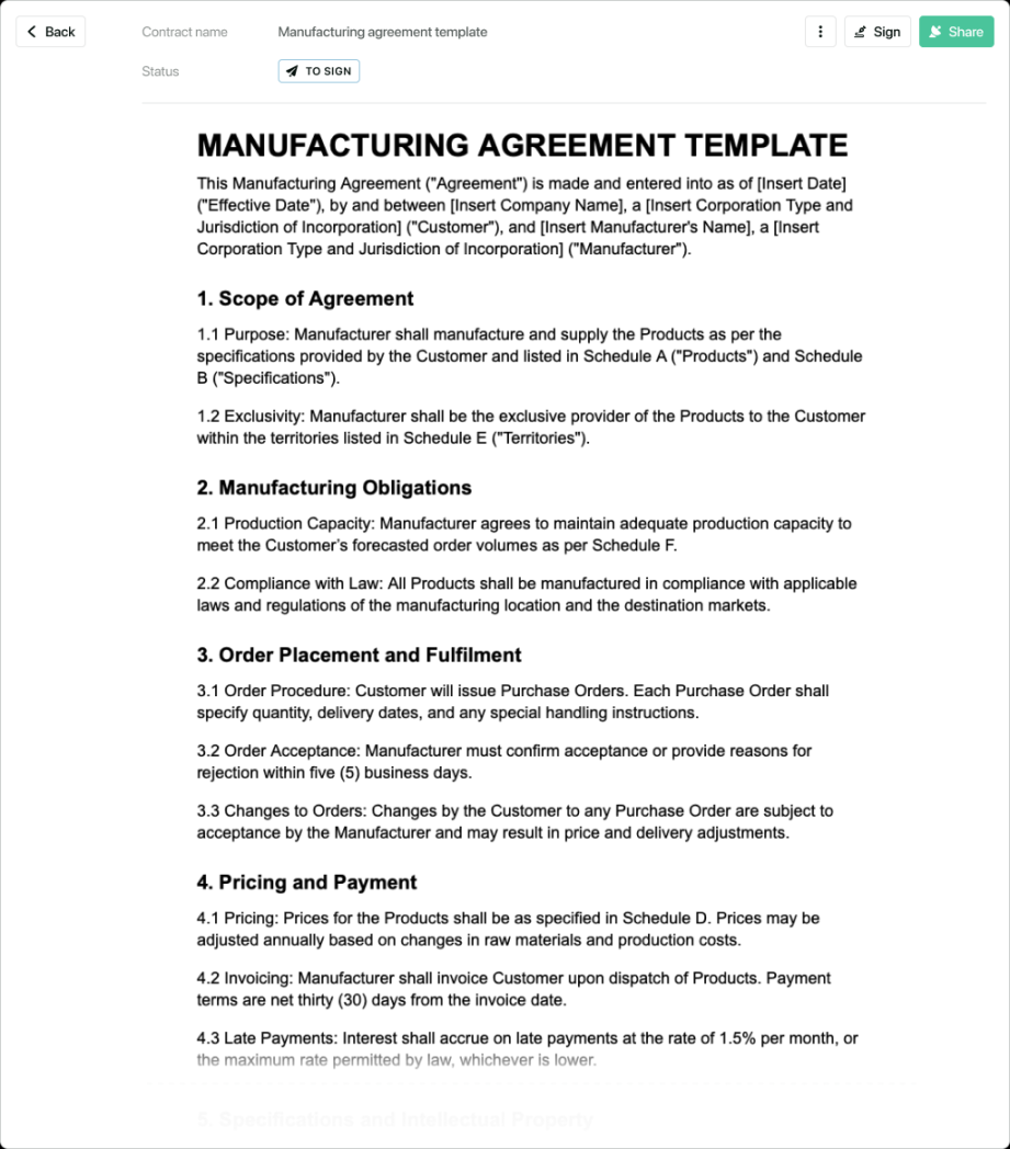 Free Manufacturing Agreement Template