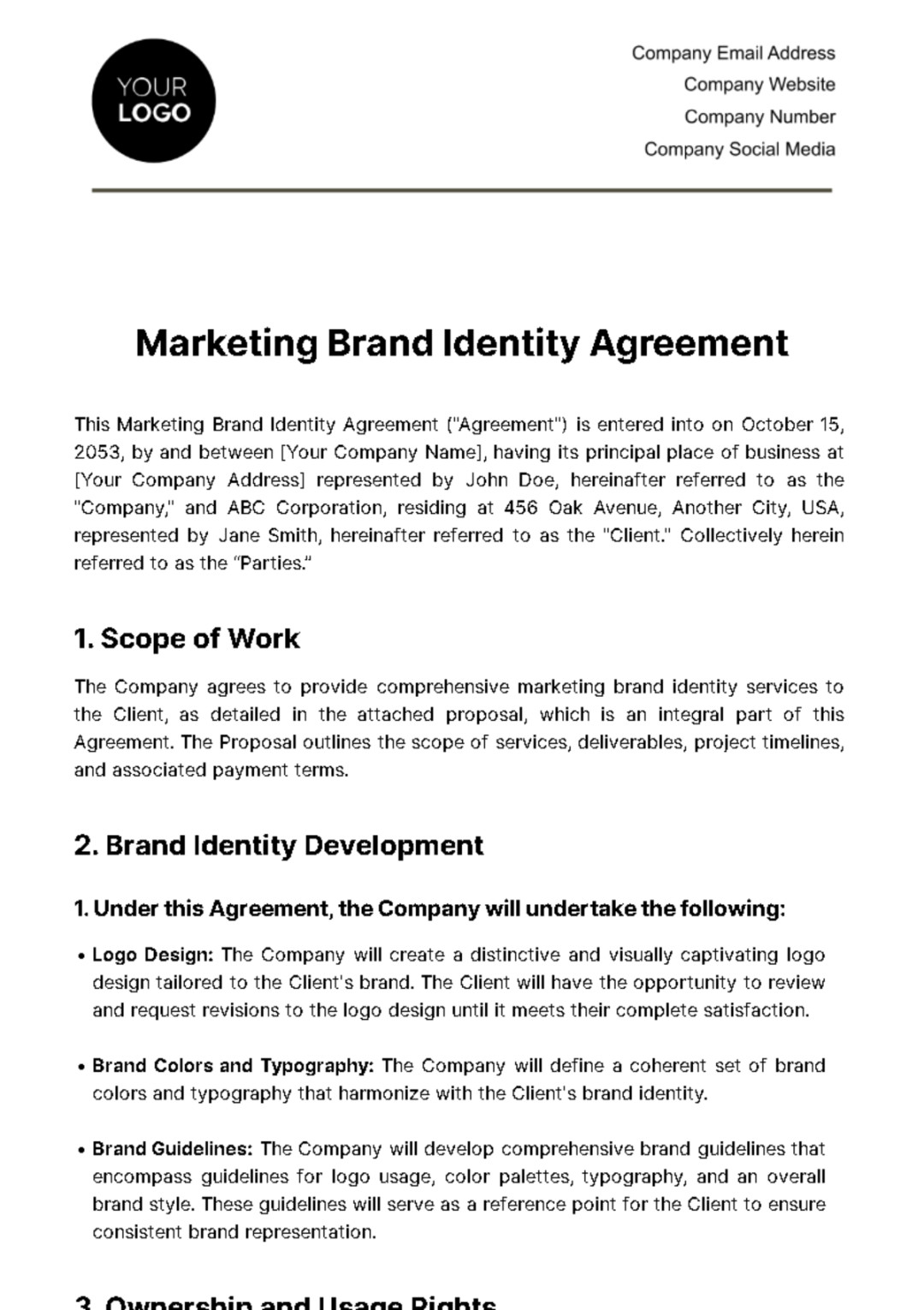 Free Marketing Brand Identity Agreement Template - Edit Online