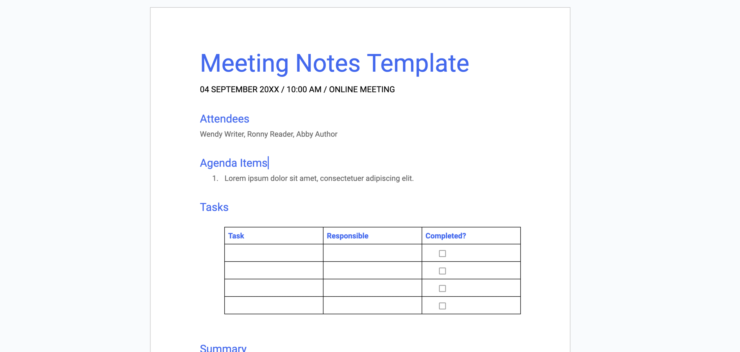 Free meeting notes template