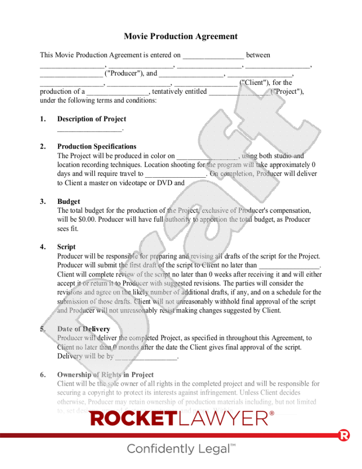 Free Movie Production Agreement: Make & Sign - Rocket Lawyer