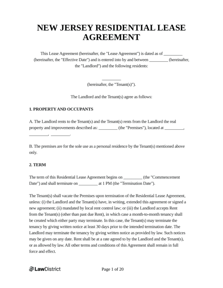 Free New Jersey Lease Agreement  PDF & Word  LawDistrict