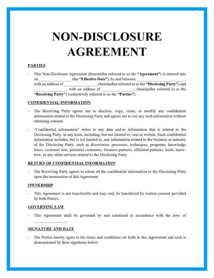 Free Non-Disclosure Agreement Template Document