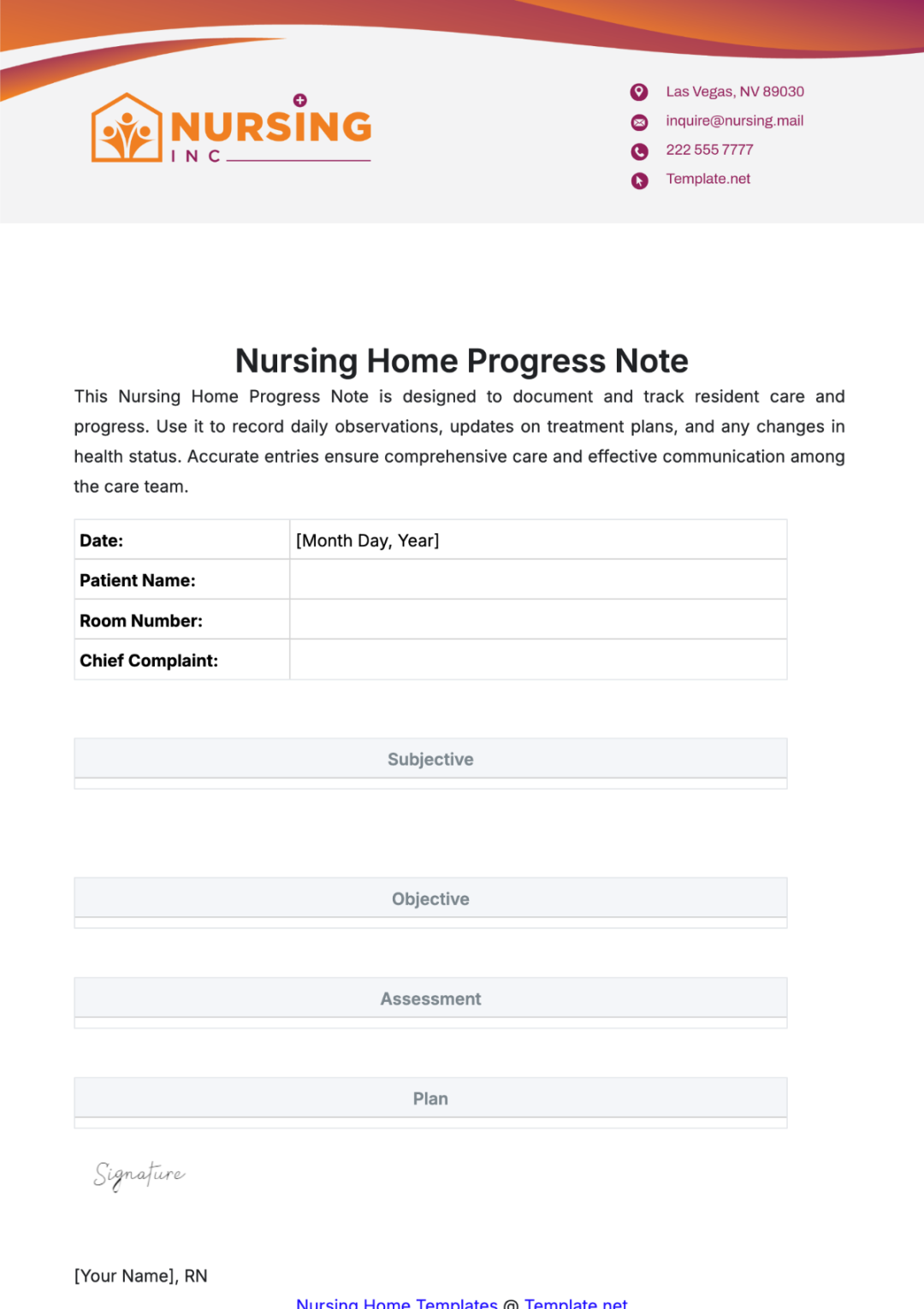 Free Nursing Home Progress Note Template - Edit Online & Download