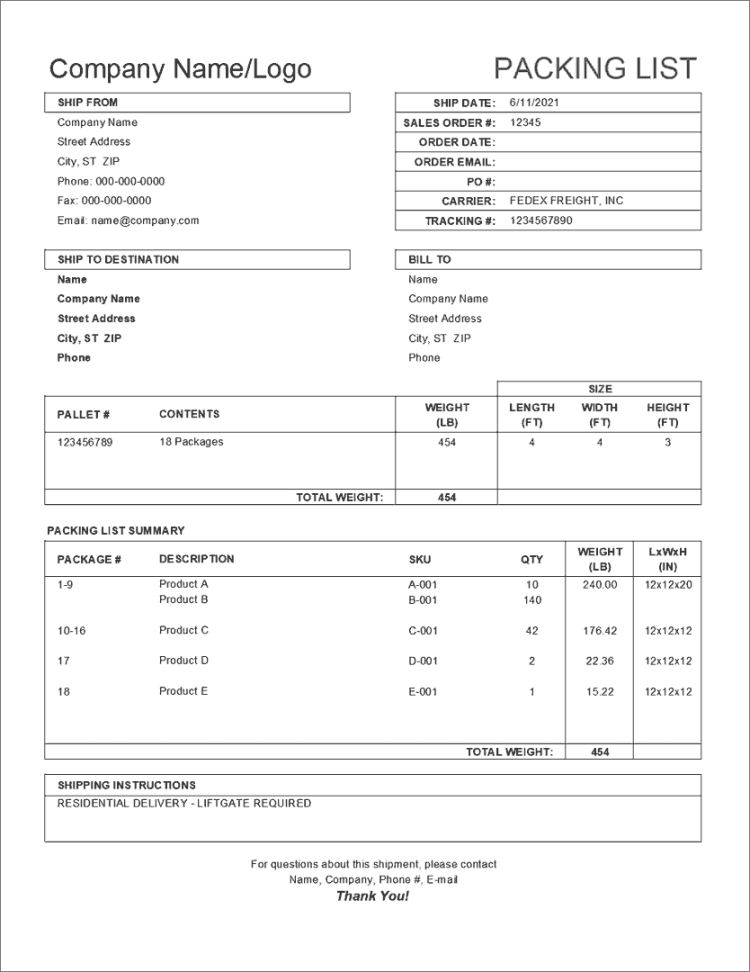 Free Packing Slip Template for Excel and Google Sheets