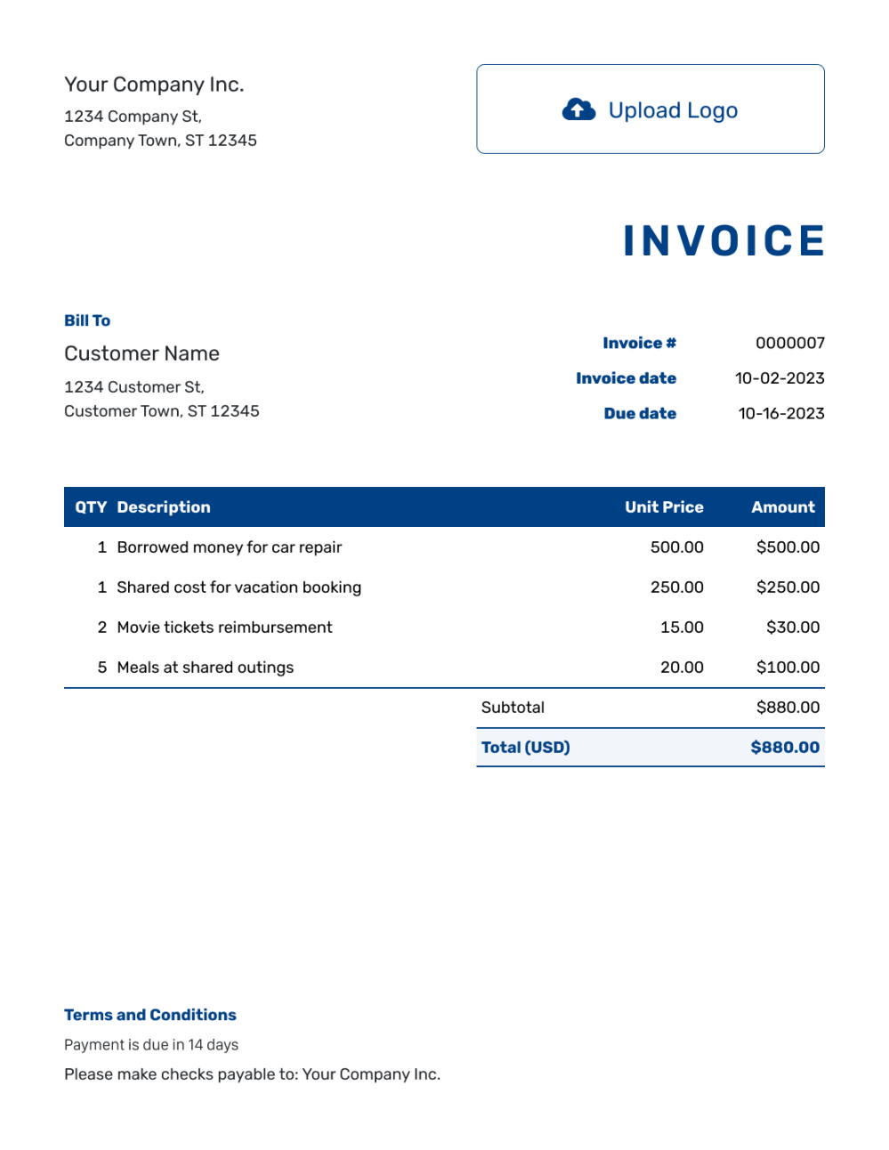 Free Personal Invoice Template  docelf