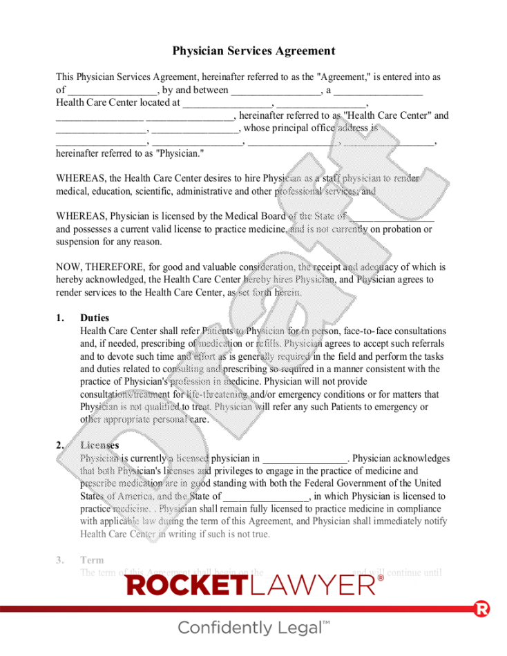 Free Physician Services Agreement - Rocket Lawyer