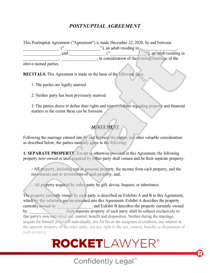 Free Postnuptial Agreement  Free to Print, Save & Download