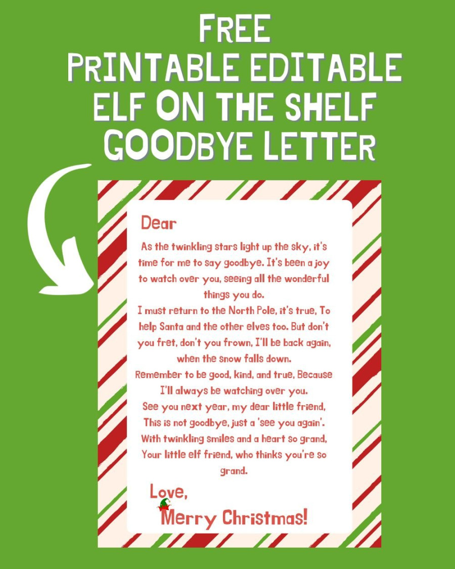 Free printable editable elf on the shelf goodbye letter - A