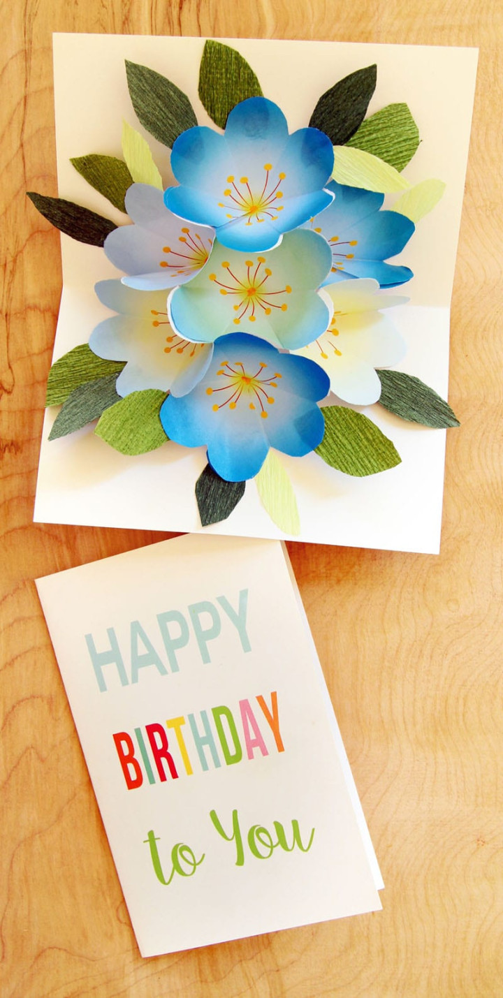 Free Printable Happy Birthday Card with Pop Up Bouquet - A Piece